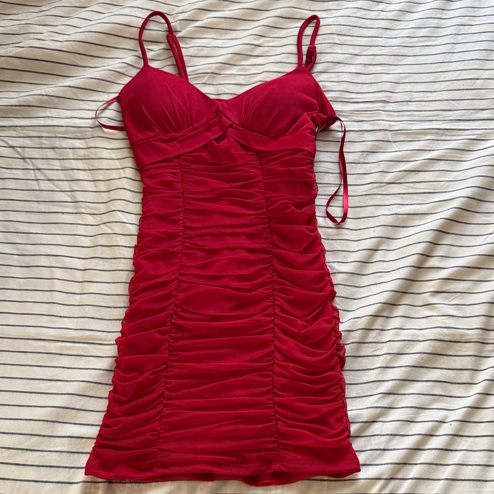 City Studio Red Ruched Mini Dress